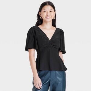 A New Day Peplum Flutter sleeve V-Neck Women's Top